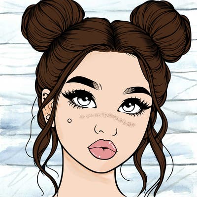 realistic girl with two buns on her hair and lips