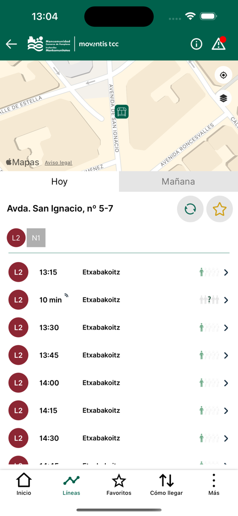Llegadas de autobuses en tiempo real e interfaz de mapa en la aplicación Tu Villavesa