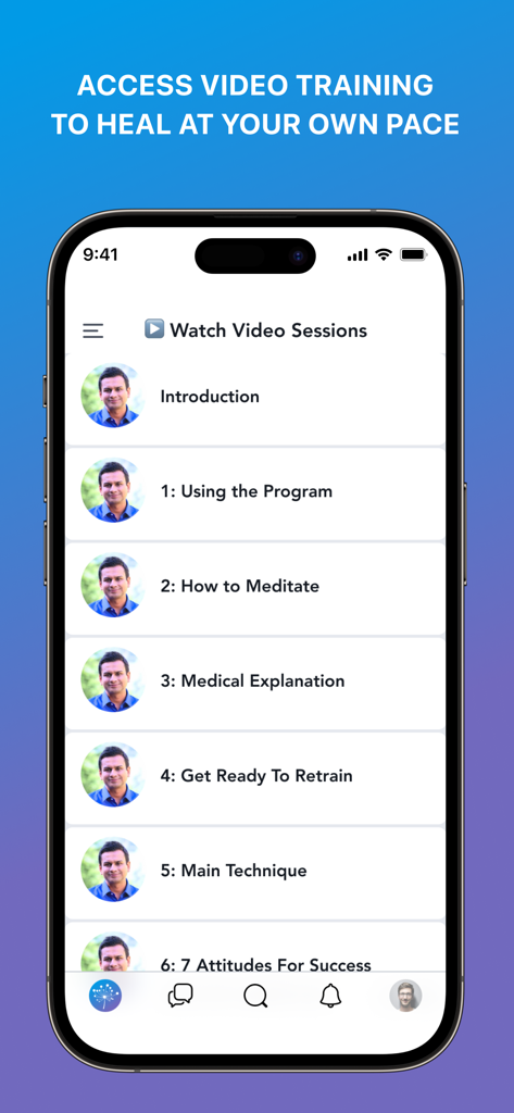 Gupta Program Brain Retraining - Uma tela de celular mostrando o módulo de treinamento de vídeo do aplicativo de recondicionamento cerebral Gupta Program