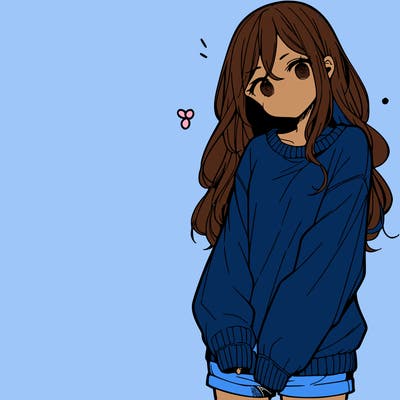manga teen girl  in a sweater and baggy pants
