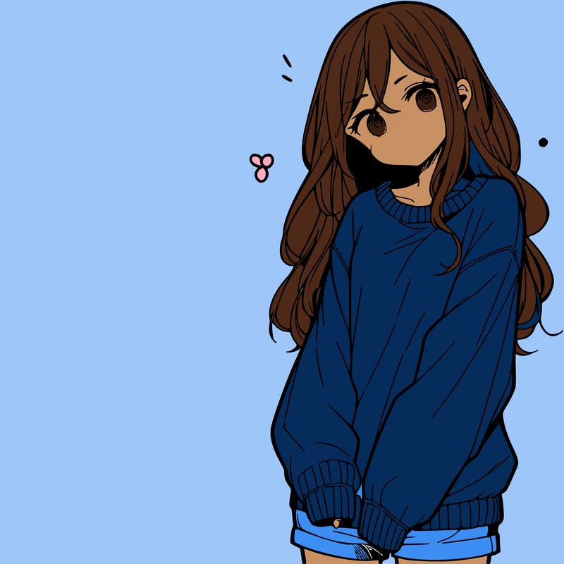 manga teen girl  in a sweater and baggy pants
