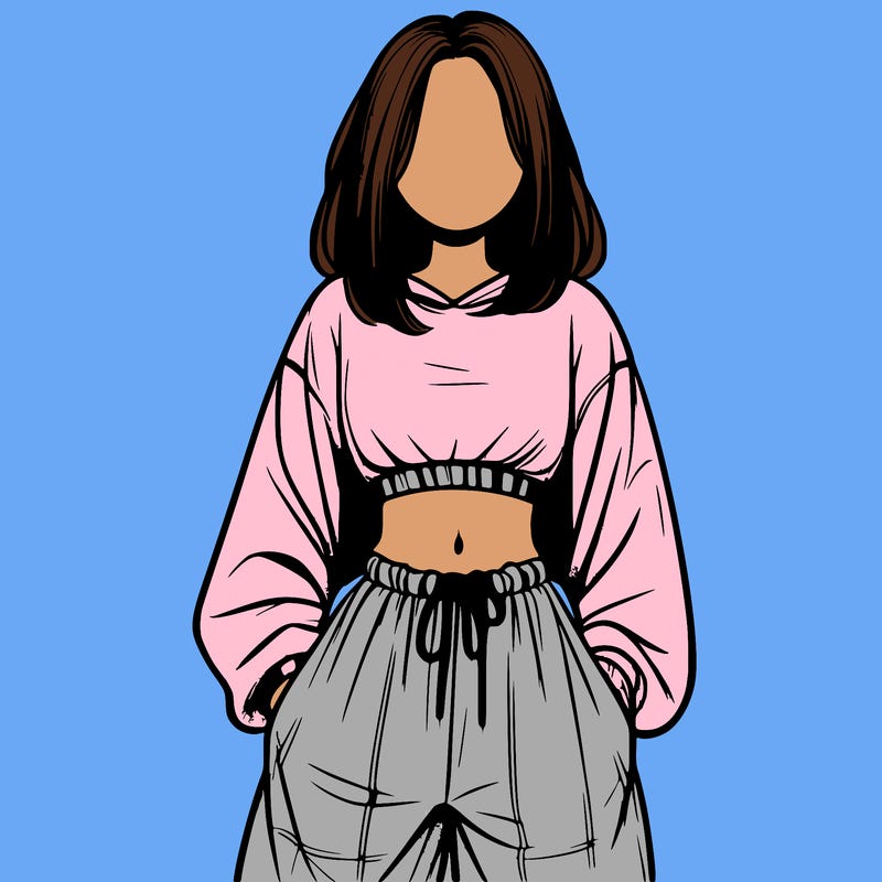 realistic girl faceless with baggy pants and a crop top