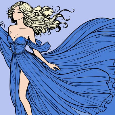 realistic woman in dress flowing the the wind