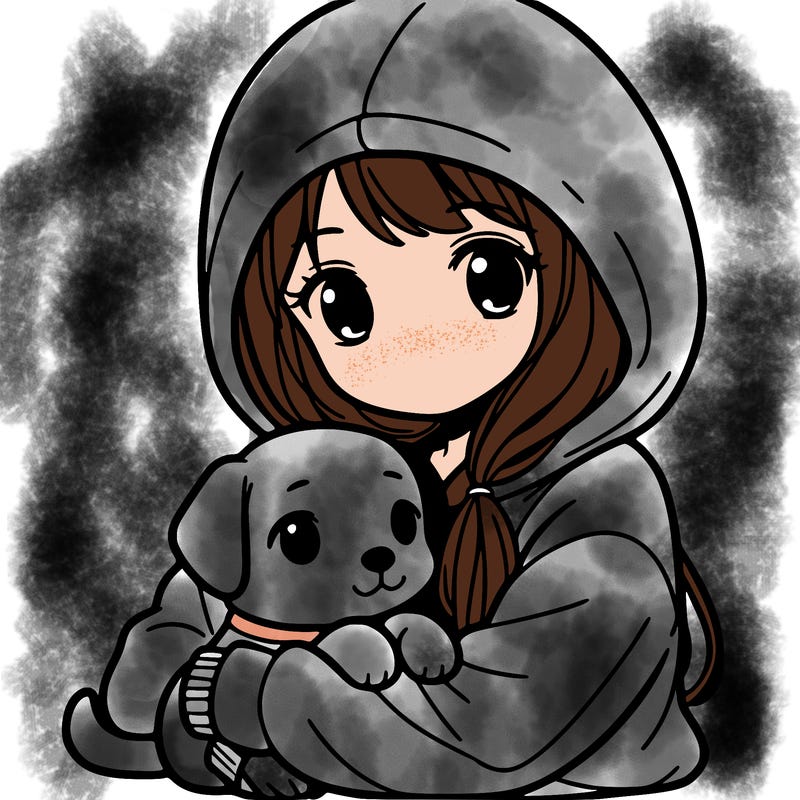 a girl wearing a hoodie hugging a dog