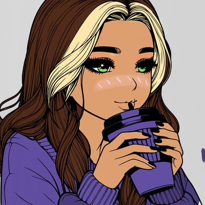 realistic girl drinking coffee