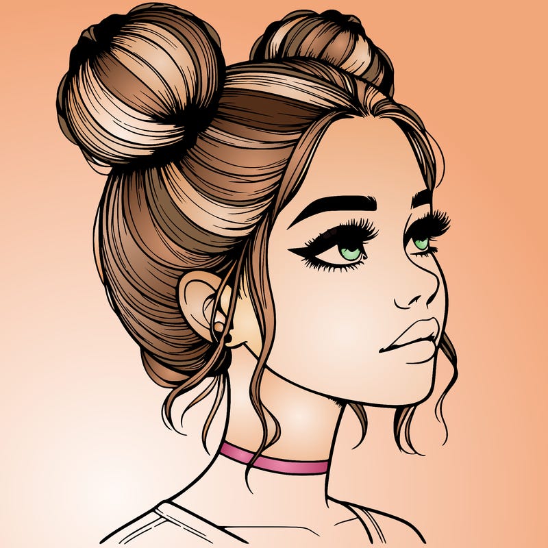 realistic girl with buns on the top of her head
