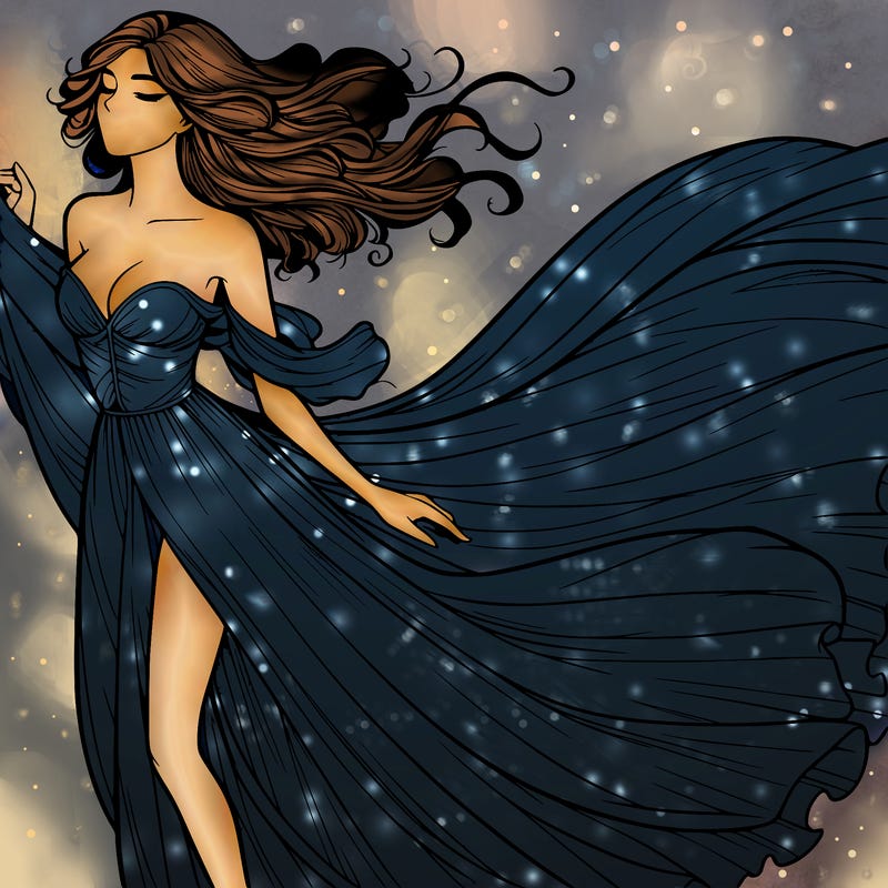 realistic woman in dress flowing the the wind