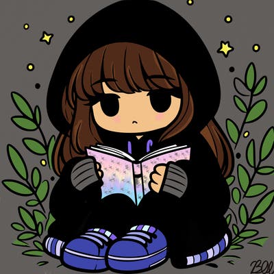 girl in oversized hoodie reading a book