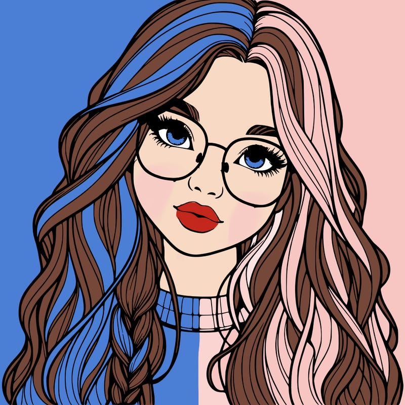 girl with long hair and freckles and glasses realistic