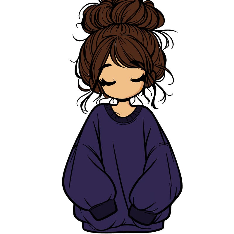 girl with baggy sweatshirt and messy bun