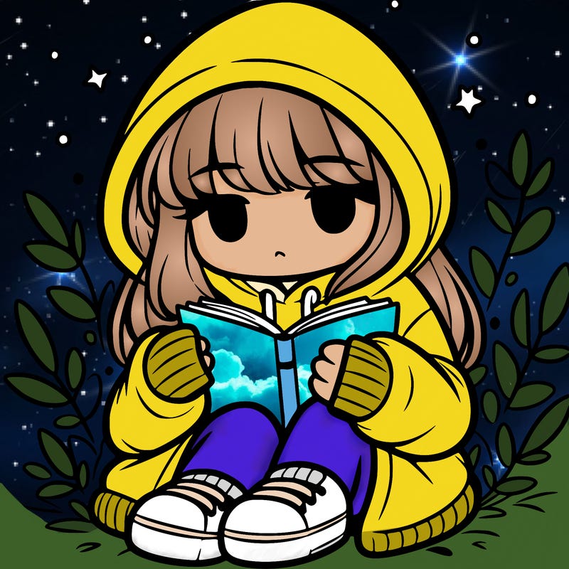 girl in oversized hoodie reading a book