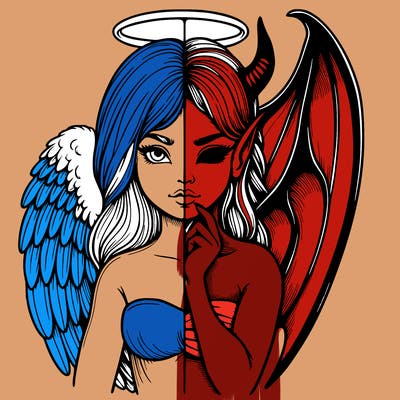 realistic angel half demon