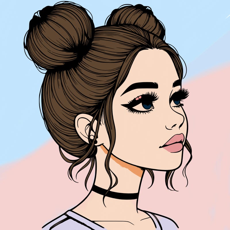 realistic girl with buns on the top of her head