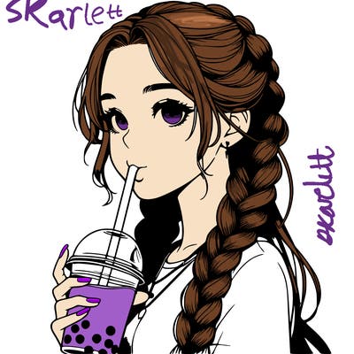 realistic girl with braided hair drinking boba