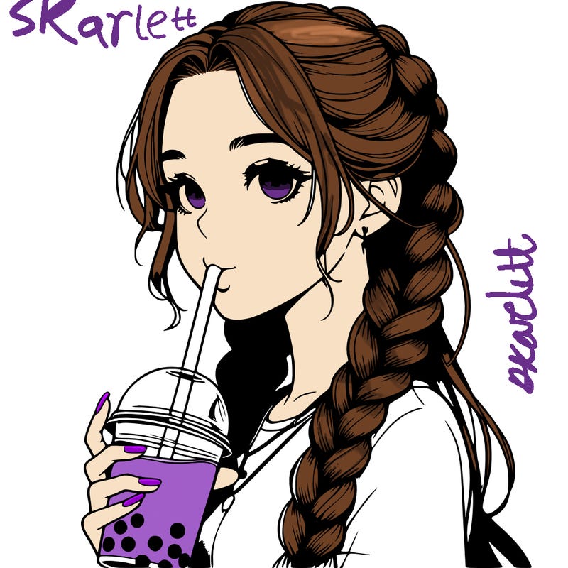 realistic girl with braided hair drinking boba