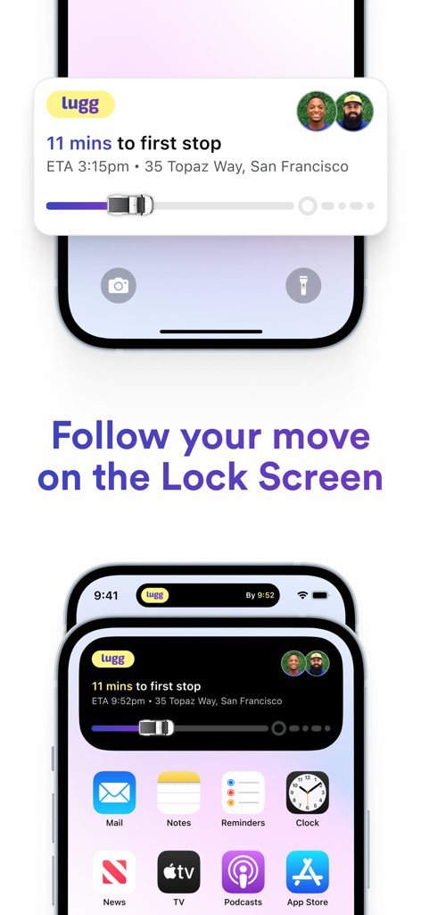 Real-time move tracking notification from the Lugg app on an iPhone lock screen