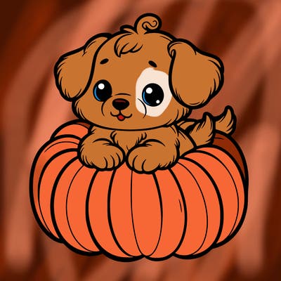 cute little puppy in a pumpkin