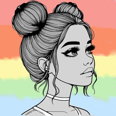 realistic girl with buns on the top of her head