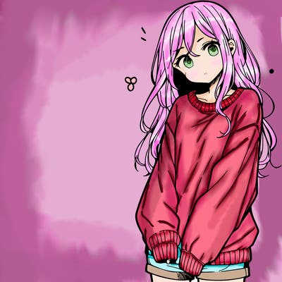 manga teen girl  in a sweater and baggy pants