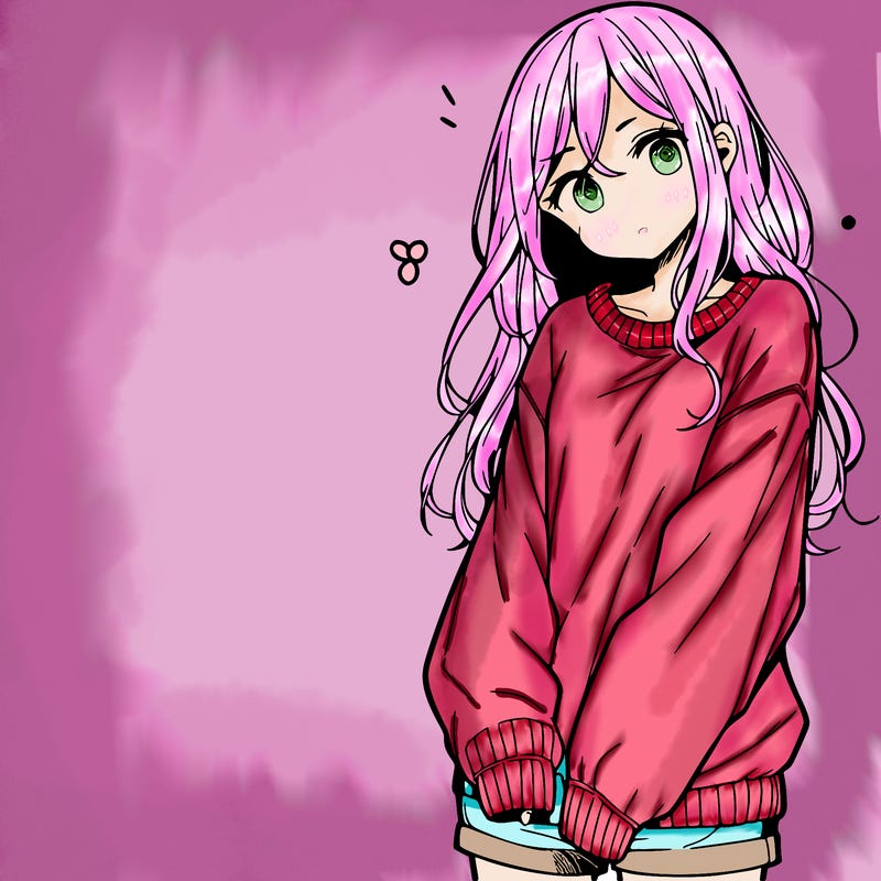 manga teen girl  in a sweater and baggy pants