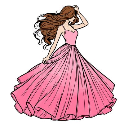 realistic woman with dress flowing in the wind