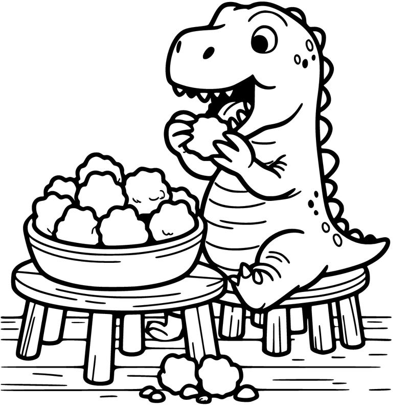 dinosaur eating dinosaur nuggets
