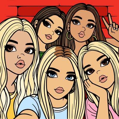 group of teen girls friends y2k up close in a selfie