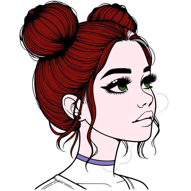 realistic girl with buns on the top of her head