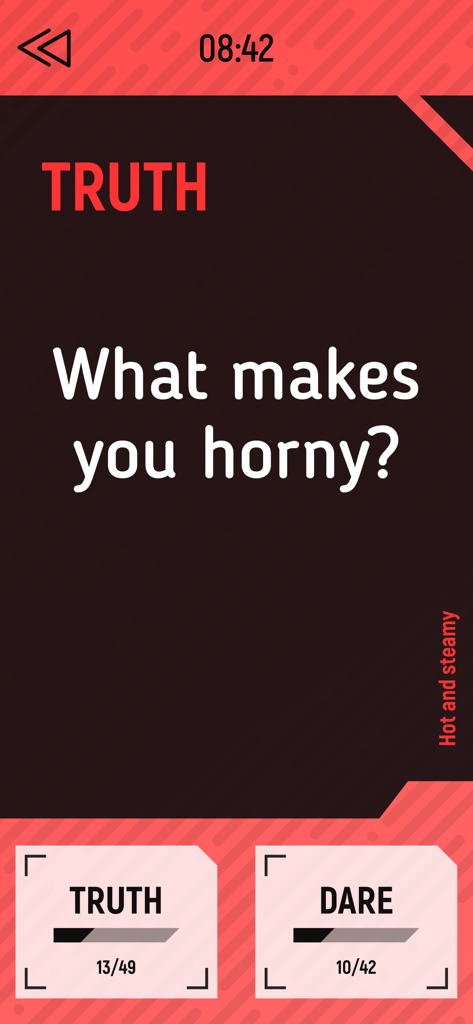 Screenshot of a hot truth question in Truth Or Dare Freaky Games app