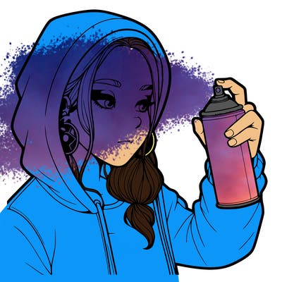 a realistic girl, spray painting