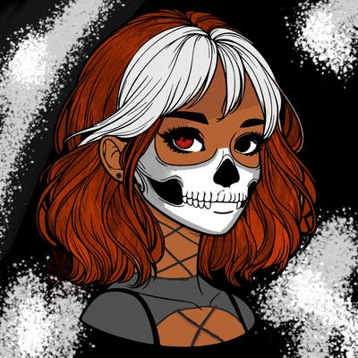 realistic girl with skull