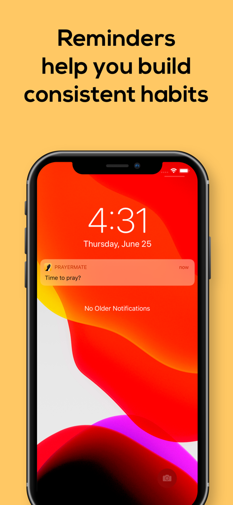 PrayerMate - Christian Prayer - iPhone screen showing a PrayerMate app notification that says Time to pray to help build consistent spiritual habits.