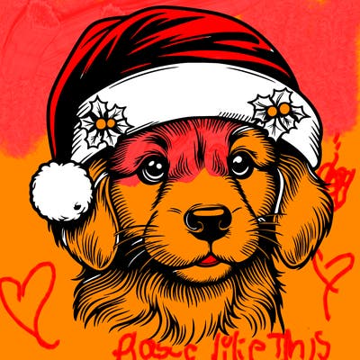 realistic dog wearing a santa hat