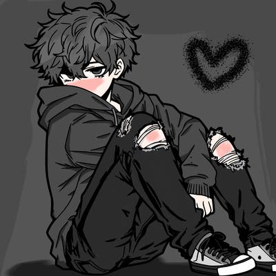 a male hoddie ripped jeans messy hair anime
