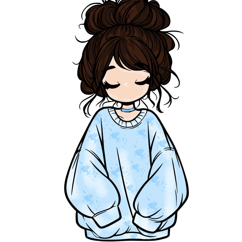 girl with baggy sweatshirt and messy bun