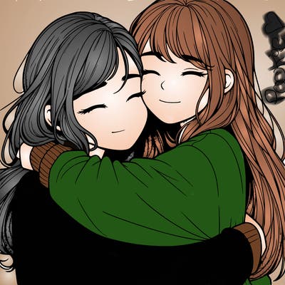 realistic two girls hugging