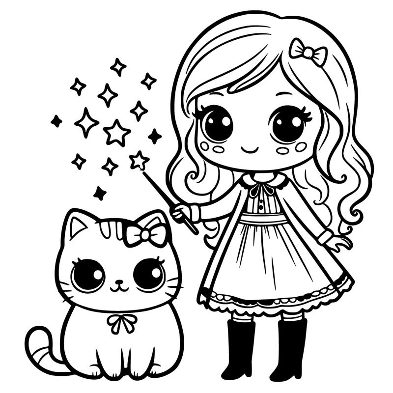 girl with a magic cat