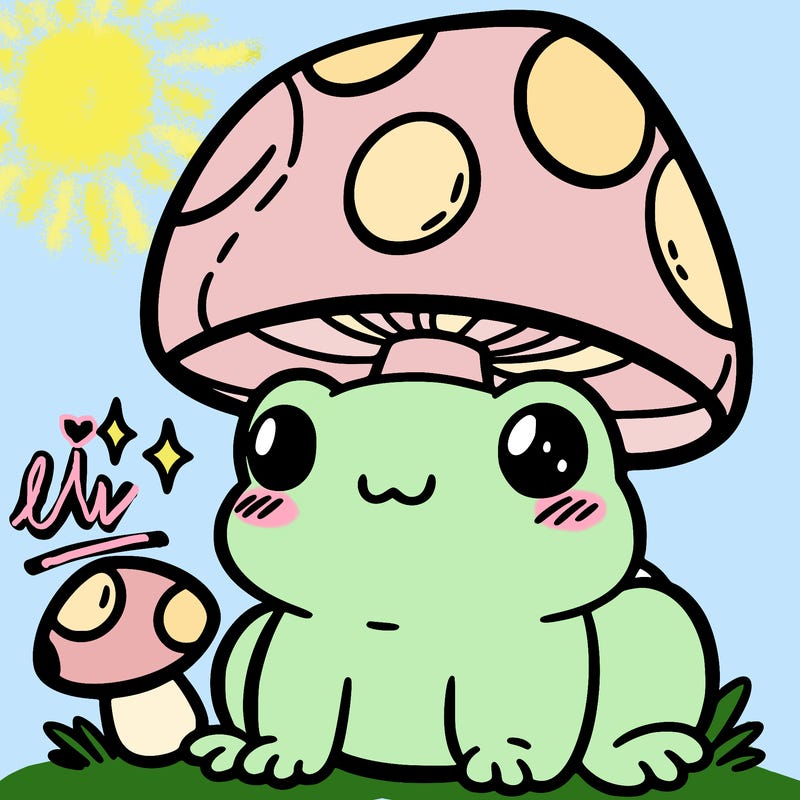 a cute frog with a mushroom hat