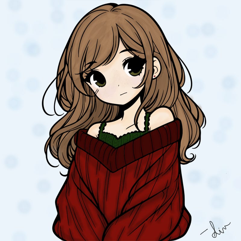 shy pretty girl wearing a sweater that is falling off one shoulder portrait
