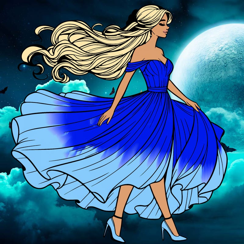 realistic woman in a dress flowing in the wind