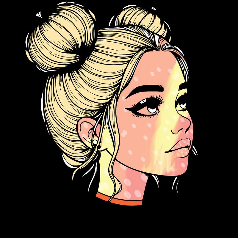 realistic girl with buns on the top of her head