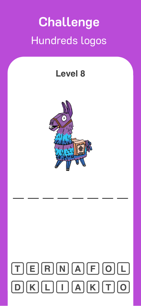 Logo Quiz: Guess Brands - Pantalla del juego Logo Quiz que muestra la llama de Fortnite para el nivel ocho