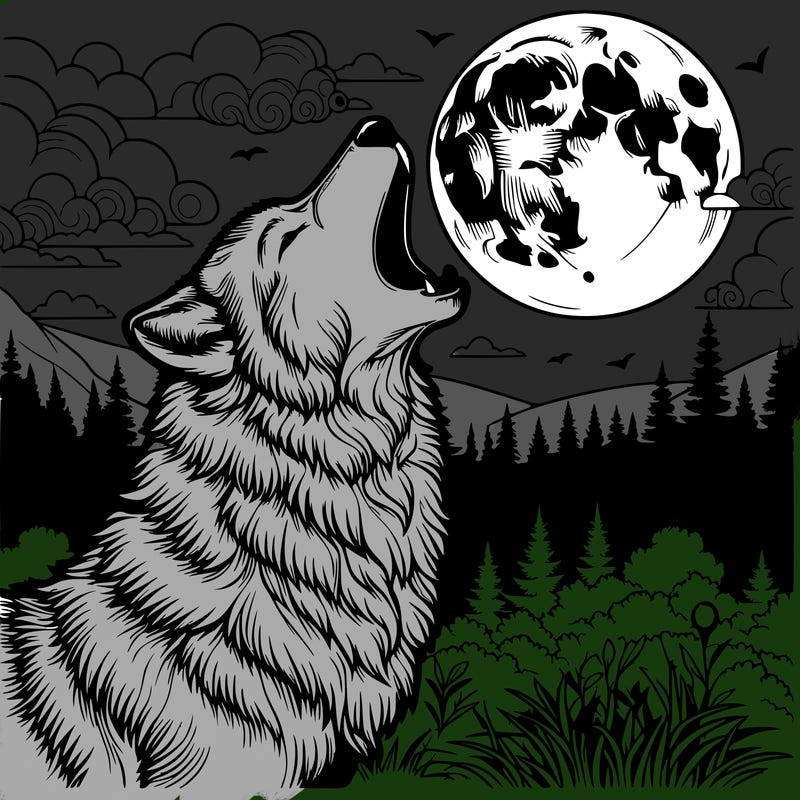 realistic wolf howling at the moon