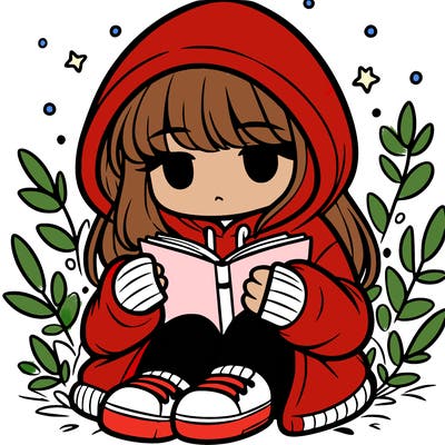 girl in oversized hoodie reading a book