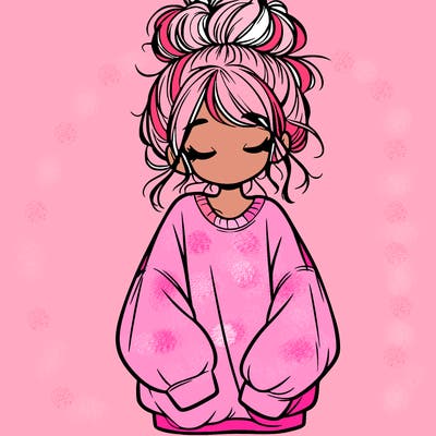 girl with baggy sweatshirt and messy bun