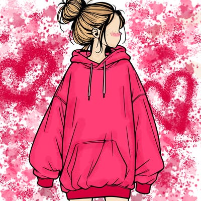 realistic girl with a oversized sweatshirt on and a bun