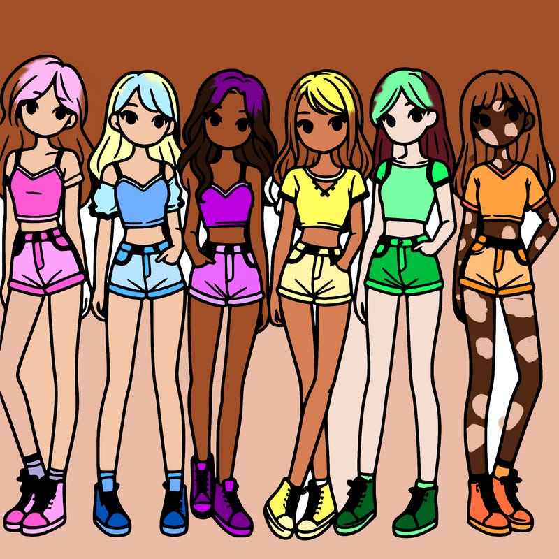 a group of girls wearing crop tops and shorts