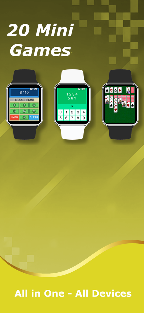 20 Watch Games - Classic Pack - Apple Watchに表示されたソリティアや論理パズルを含む3つの定番ミニゲームのプレビュー
