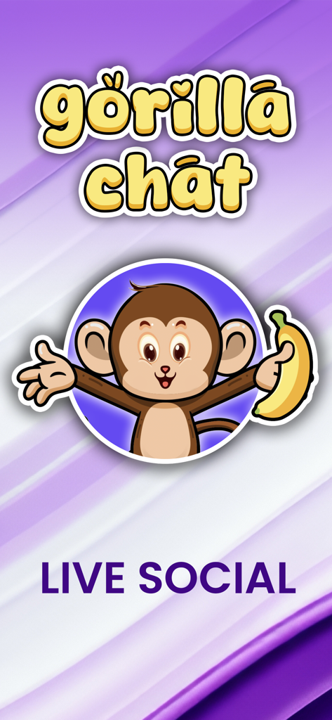 Gorilla Chat: Live Social - Gorilla Chat Live Social logo screen with a cartoon monkey mascot holding a banana