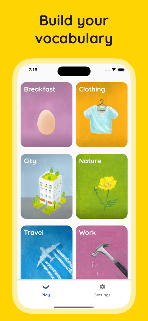 Grammapp: German Grammar - Grammapp interface showing illustrated cards for different vocabulary categories like nature and travel